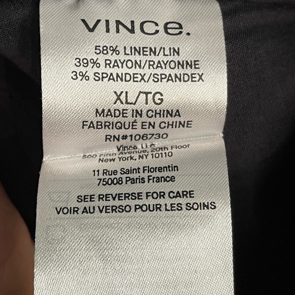 NWT Vince Women’s XL Pleated Front Straight Leg Linen Blend Black Pull On Pants - Picture 13 of 16